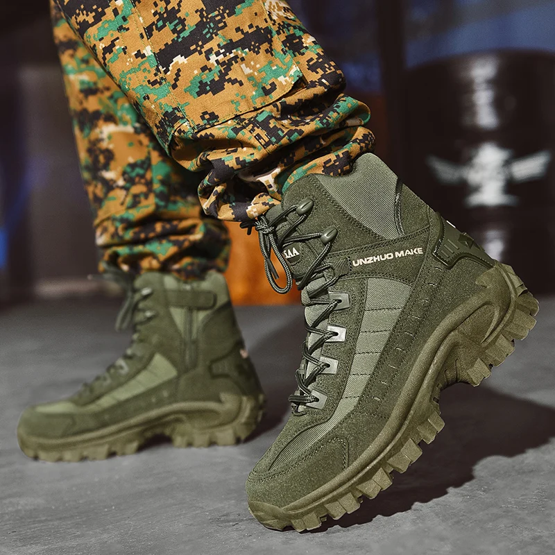 2022 Army Green Men Hiking Shoes Male Hunting Boots Outdoor Anti-Slip Trekking Shoes Men Durable Military Tactical Boots Size 46