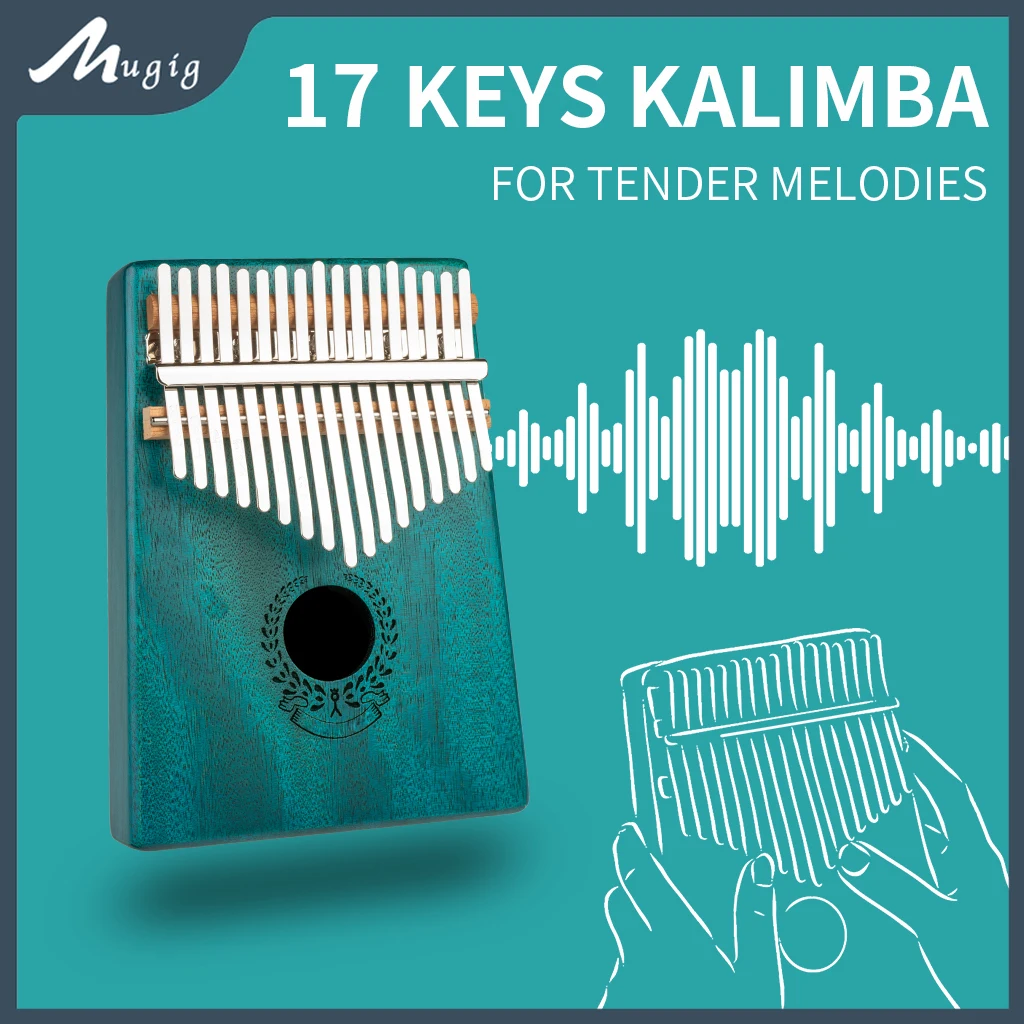 Mugig  Kalimba 17 Keys Thumb Piano Solid Wood Portable Mahogany Wooden African Kalimba Finger Piano Keyboard Instrument