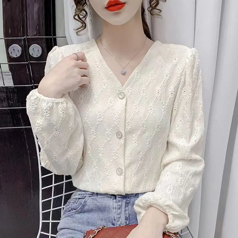 

Solid Color Shirt Women's Clothing Spring And Summer New Autumn Lace Top Fashion Slim Girl Cardigan Small Shirt