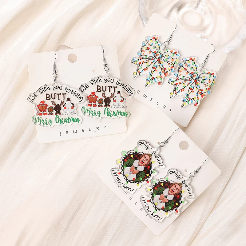 1 пара рождественских животных женские висячие серьги акриловый бант OMG