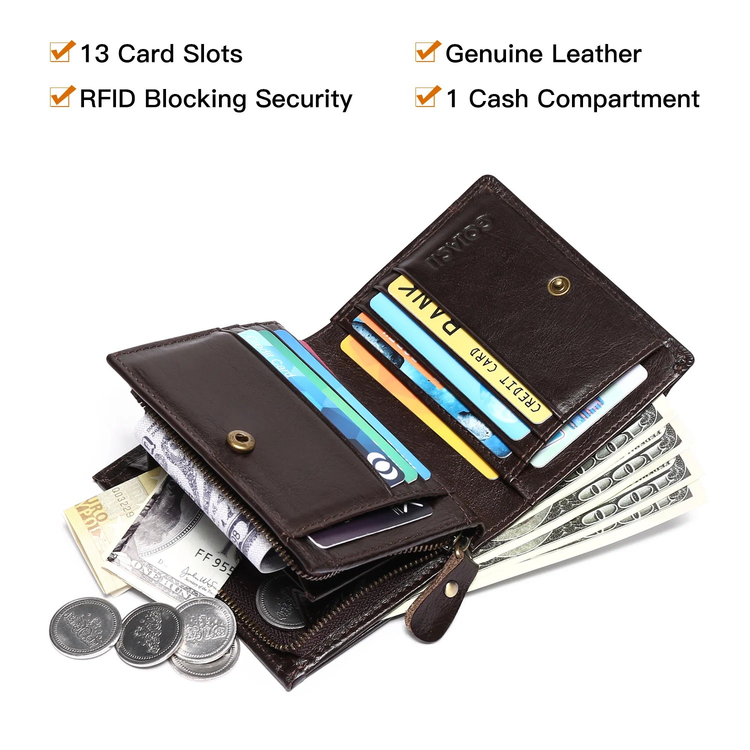 Wallet for Men Genuine Leather RFID Cards Holder Purse Fashion Slim Casual Wallets with Coin Pocket Male 2023