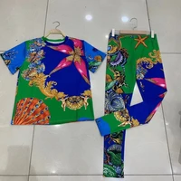 brand design starfish shell printed shirt short sleeve t shirt elastic high waist pants spring and summer 2022 new womens suit