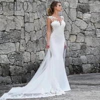 poeo elegant wedding dress appliques strapless sleeveless backless floor length court train mermaid robe de mari%c3%a9e