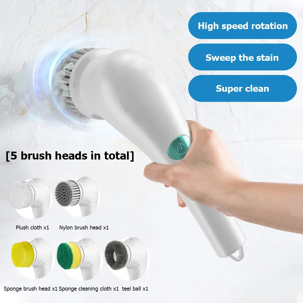 

Electric Handheld Scrubber Bathtub Sink Bathroom Kitchen Tile Cleaning Brushes Washing Tool Drill Brush Set with 5 Heads