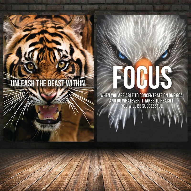 

Мотивационный плакат с животными, вдохновляющая цитата, тигр, Орел, Лев, волк, Настенная картина, печать на холсте, картина для гостиной, дома...