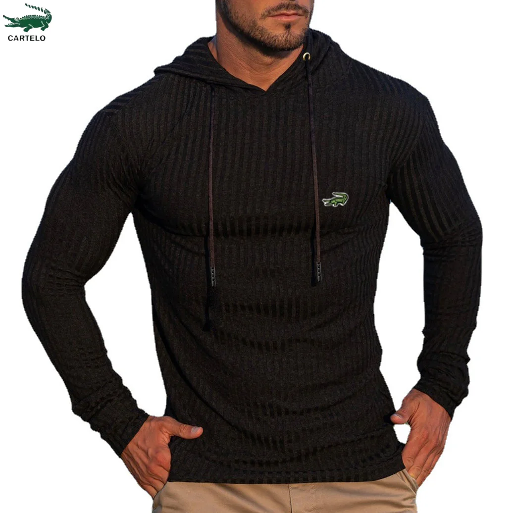 Cartelo Men's Sports Muscle Fitness Spring and Autumn Slim Training Clothing Knitted Long Sleeved Hoodie Coat Sweater