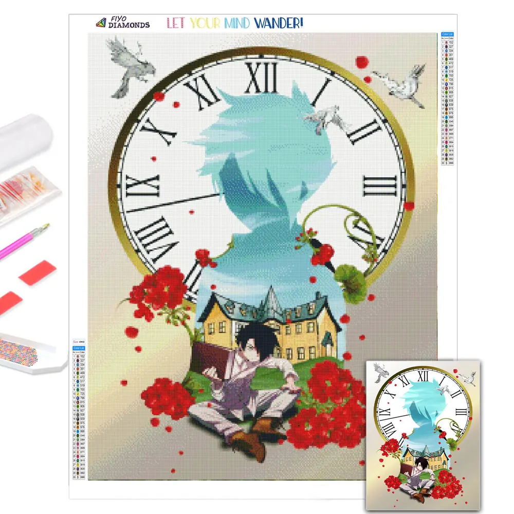 

5D DIY Diamond Painting Anime Clock Mosaic Needlework Full Diamond Rhinestones Embroidery Cross Stitch Home Wall Art Decorative