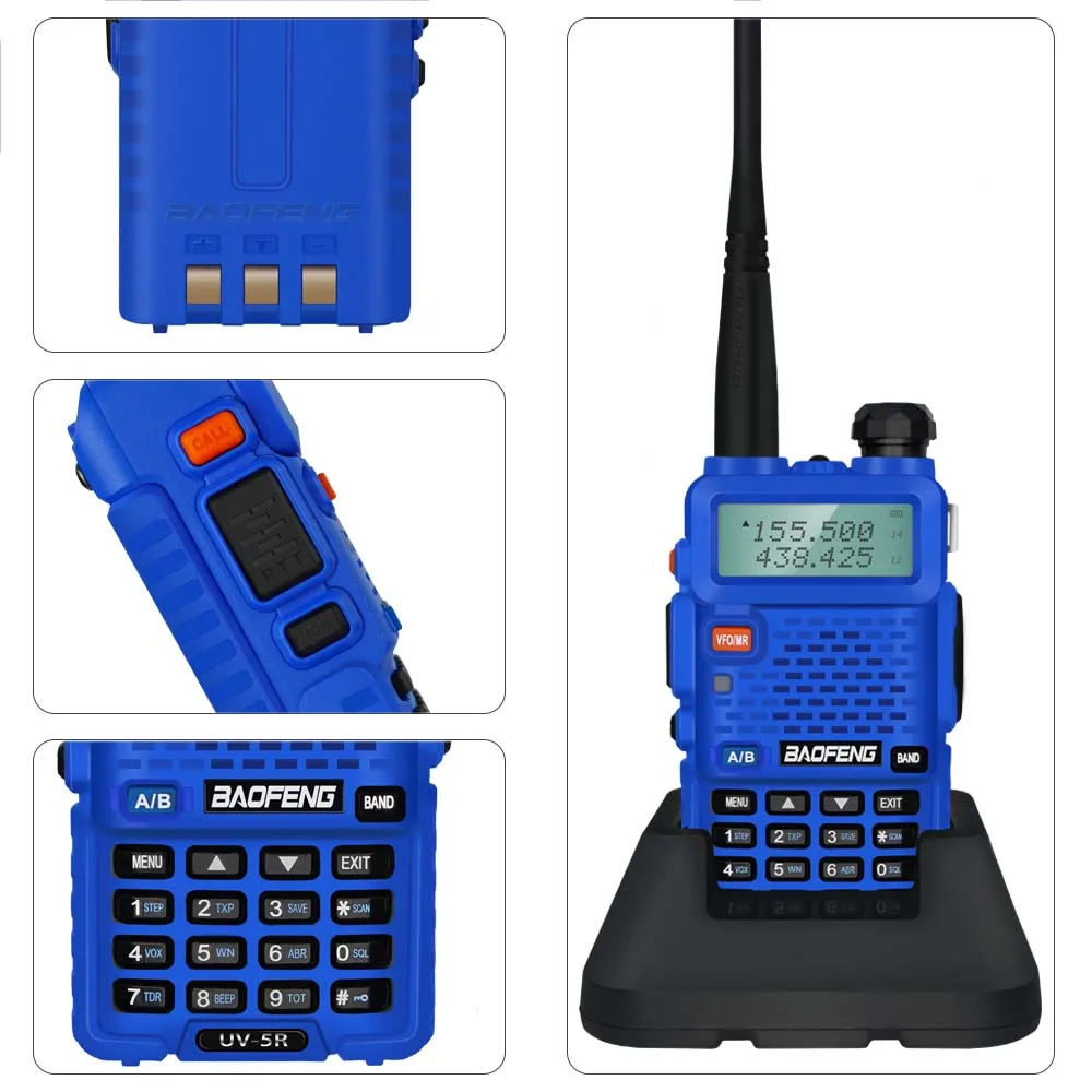 Original Baofeng UV 5R Blue 10KM CB Ham Radio Station Two-way Amateur VHF Powerful 5W UV-5R Walkie-talkie Hunting Radios
