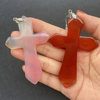 fashion natural stone onyx cross pendant 53x80mm diy gifts for men and women design charm jewelry earrings necklace accessories