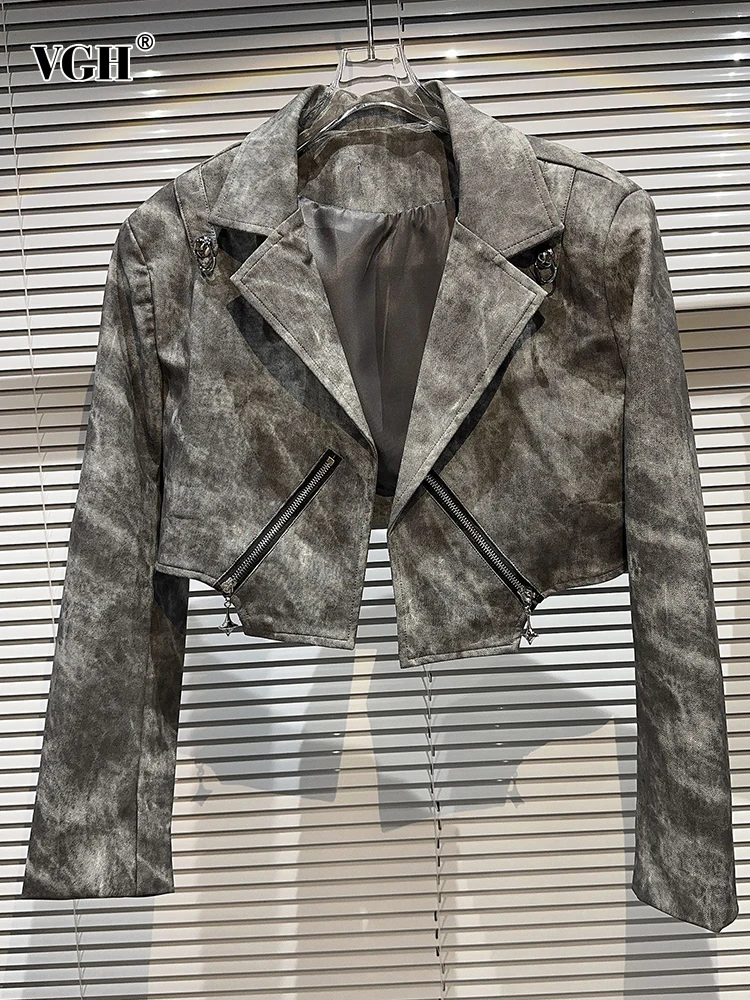 

Женская кожаная куртка на молнии с V-образным вырезом и длинным рукавом