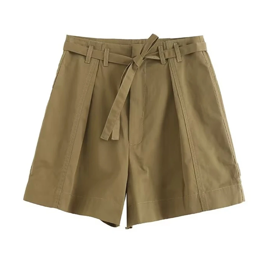 Jenny&Dave Japanese Style With Belt Bermuda Ladies Simple Commuter Cotton Casual shorts Women