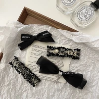 2022 black bows hair clips pin for women korean geometric side clip barrettes fashion headwear girls hairpins hair accessories