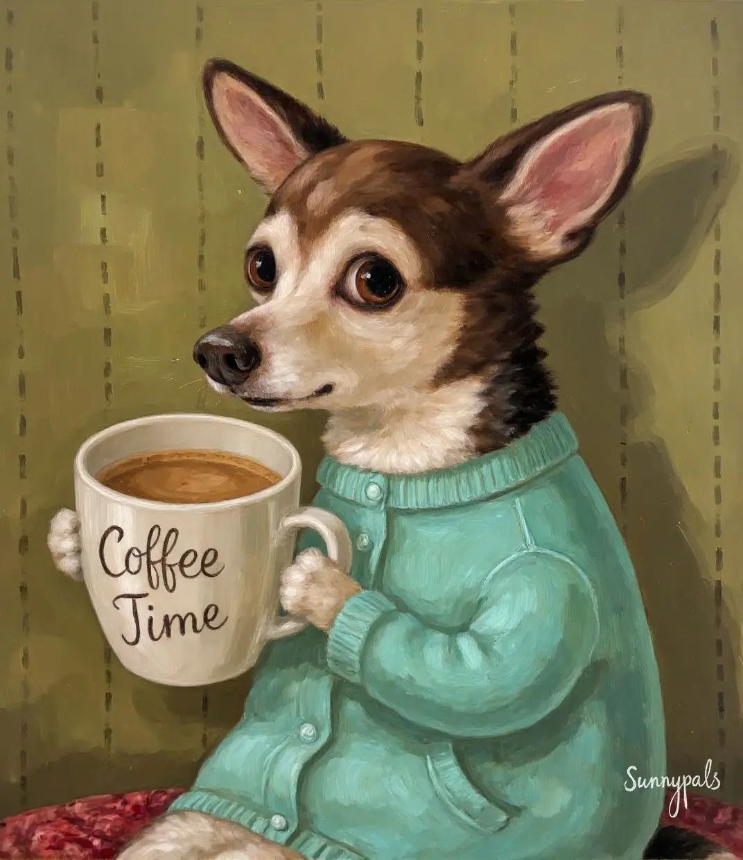 

Живопись "Щенок ест пиццу", печать на холсте