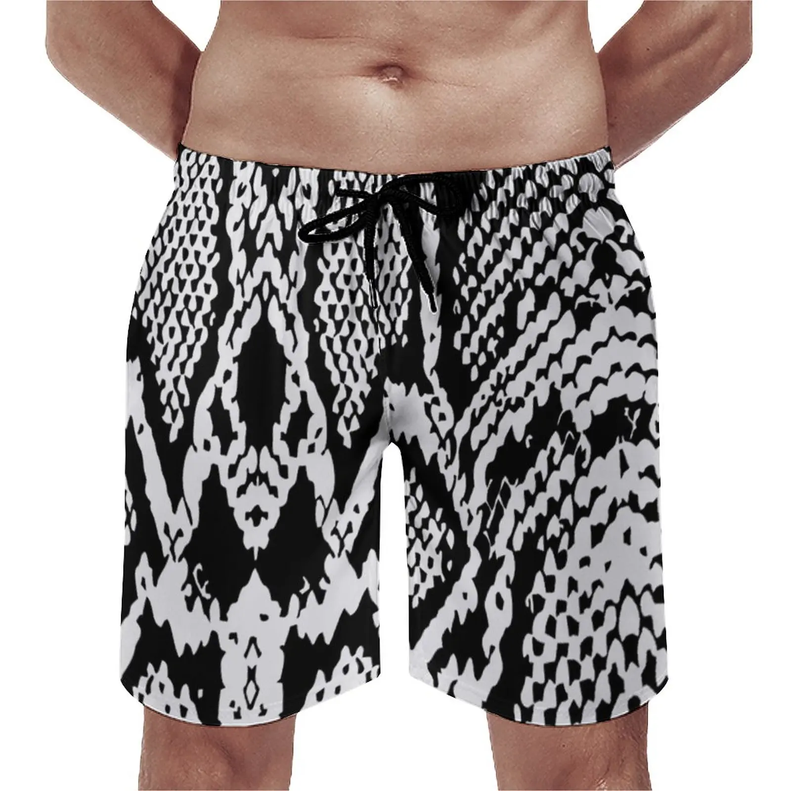 

Boa Black Snakeskin Board Shorts Summer Animal Skin Print Running Surf Board Short Pants Casual Custom Plus Size Beach Trunks