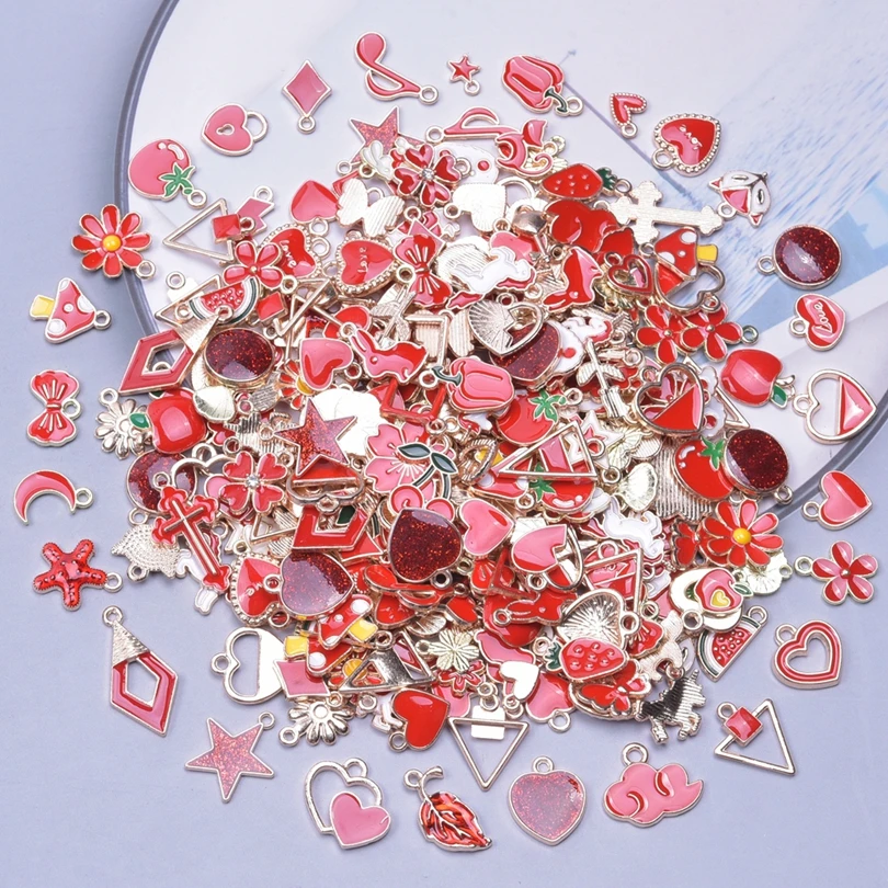 

Raidom Mixed 10/20/30PCS Red Enamel Charm Animal Heart Star Mulitstyle Alloy Pendant For Making DIY Craft Bracelets Jewelry Bulk