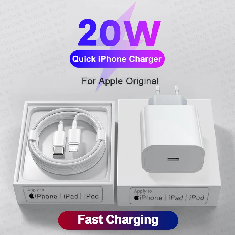 

For APPLE Original PD 20W USB C Charger For iPhone 13 12 11 14 Pro Max Mini X XS XR 8 Plus AirPods iPad Air Fast Charging Cable