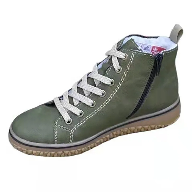 Autumn Winter Women Boots Flats Shoes For Women Casual Lace-up Warm Winter Ladies Cotton Shoes PU Leather Zapatos De Mujer