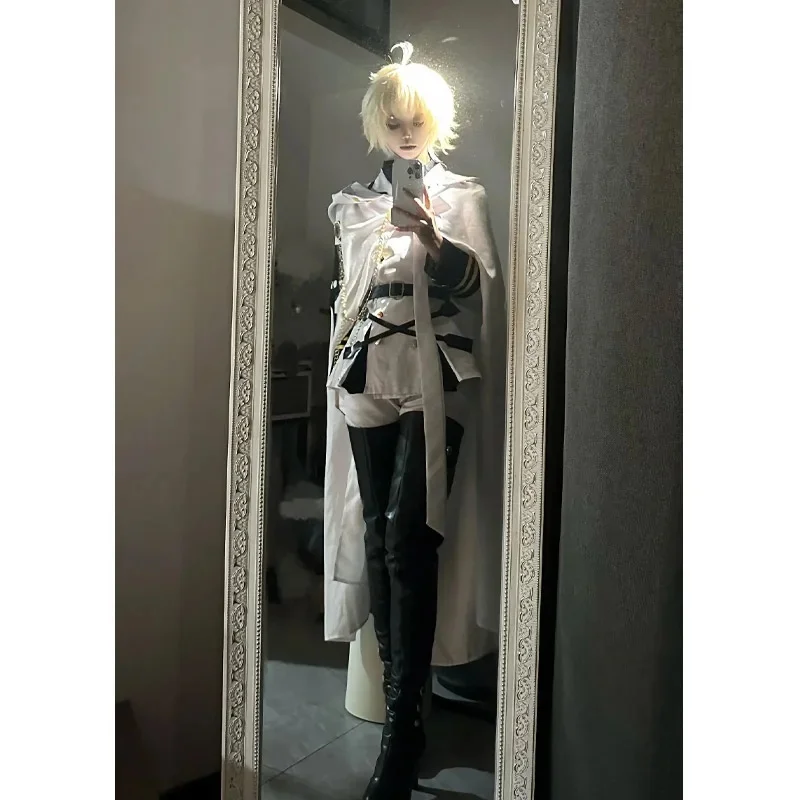 Фото Костюм для косплея Микаэлы Хякуи из аниме Seraph of The End, белая униформа, плащ, парик, для мужчин, на Хэллоуин, p;,l2 №5