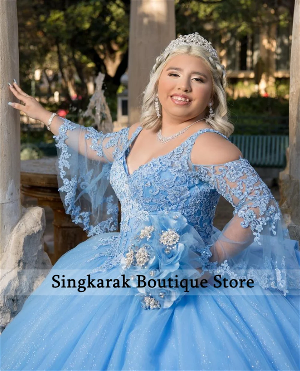 Новое поступление Голубое Бальное платье платья для Quinceanera женское с аппликацией