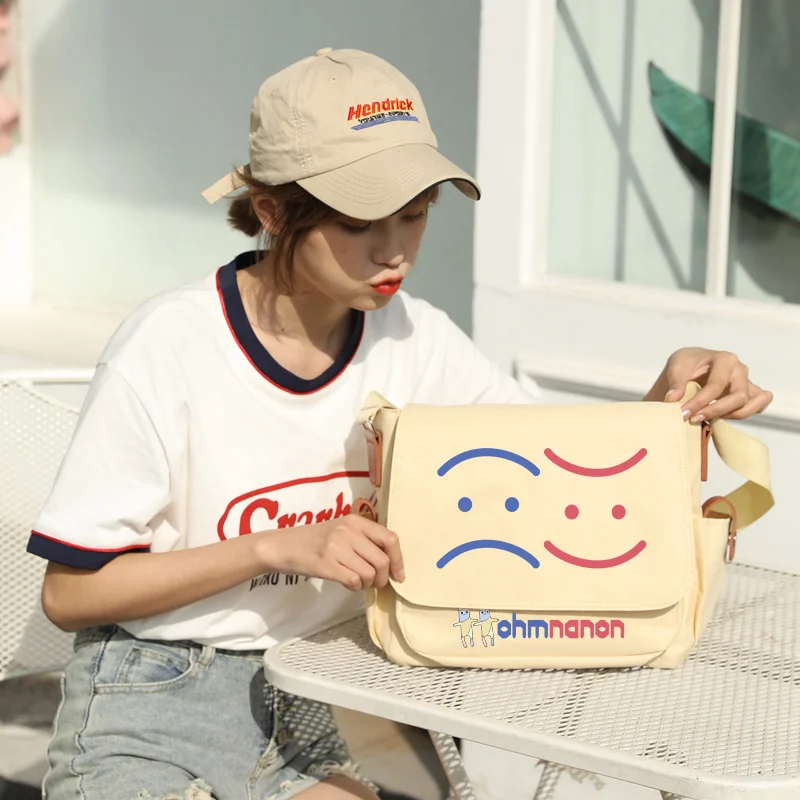 New Thailand Stars Drama BadBubbySeries OHM NANON PAT PRAN Smiley Cute Cartoon Shoulder Bag Black White Satchel canvas bag | Тематическая