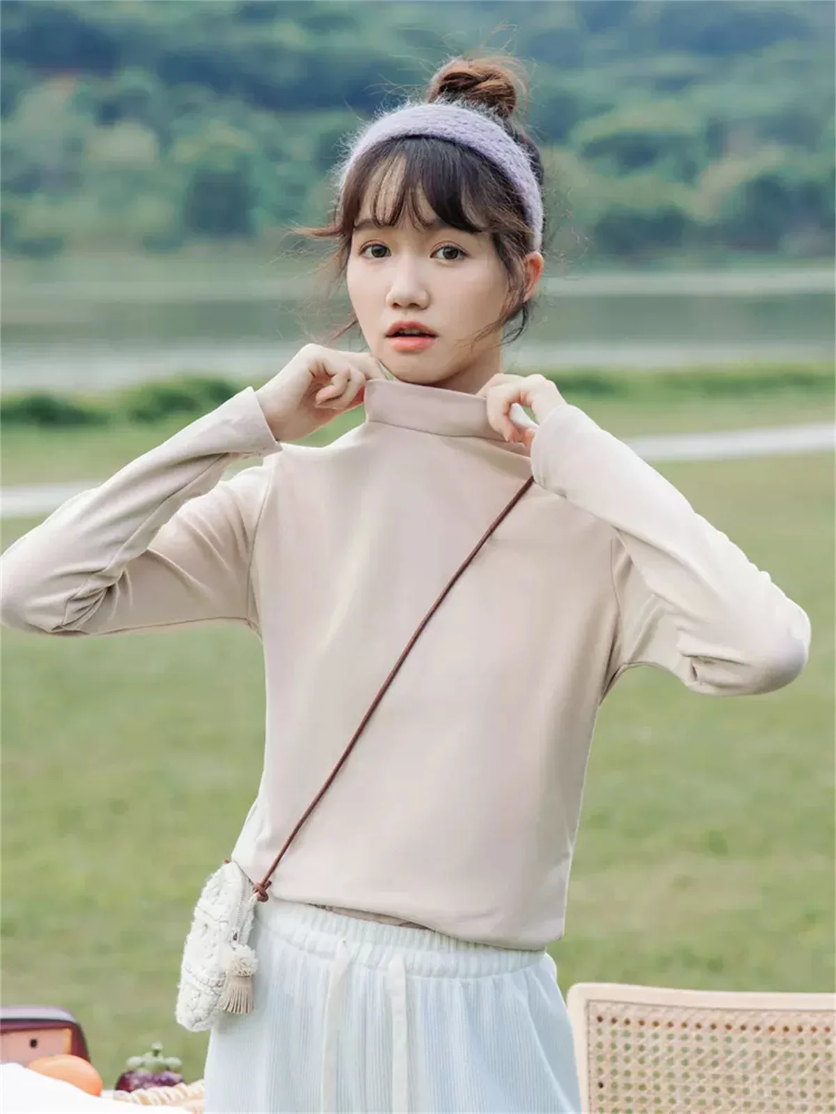 

Футболка с полувысоким воротником для женщин на осень и зиму 2022, новый стиль, с длинным рукавом, приталенная и облегающая, с запахом