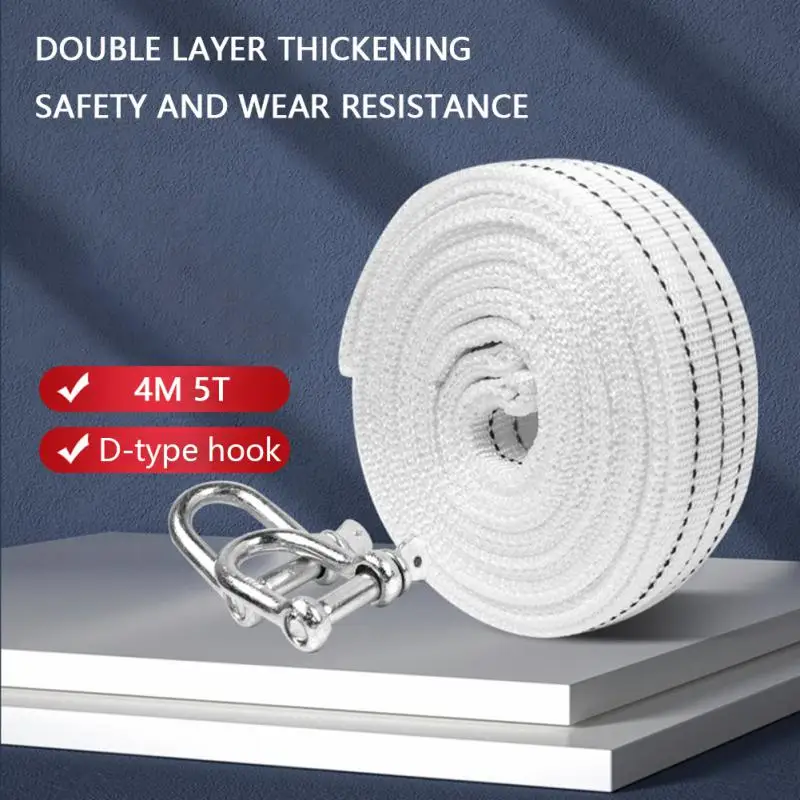 

4m 5 Tons Tow Rope Car Towing Cable Strap With Hooks High Strength Thick Nylon Pulling Rope Car Emergency Rescue Traction Rope