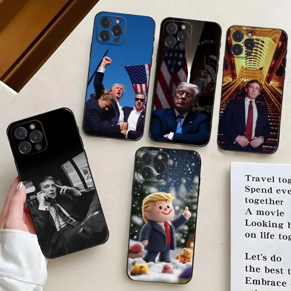 dtp Phone Case For iPhone 16 15 14 13 12 11 Pro X XS Max XR Plus Mini Black Silicone Soft caseDonald T-Trump
