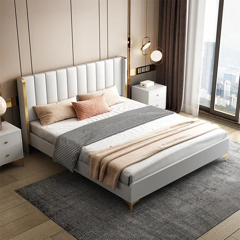 Европейская современная брачная кровать роскошная эстетичная деревянная для