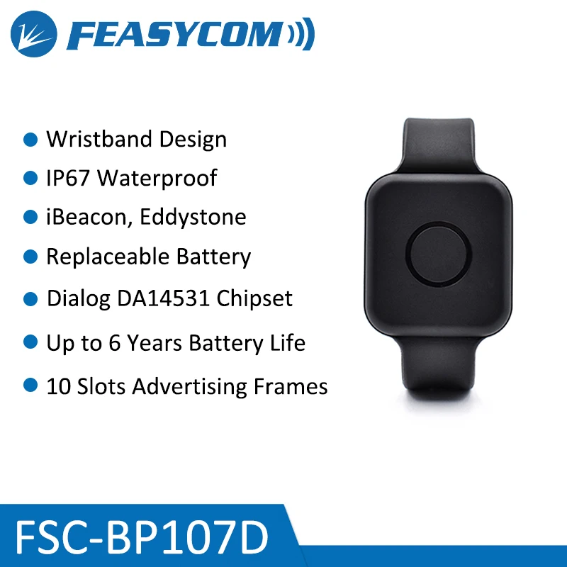 Фото Носимый водонепроницаемый FSC-BP107D Bluetooth-маяк-браслет с датчиком отслеживания Feasycom, программируемый браслет BLE iBeacon №1
