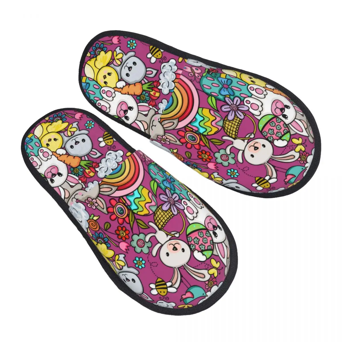 

Men Women Plush Indoor Slippers Colorful Easter Rabbit And Eggs Warm Soft Shoes Home Footwear Autumn Winter 2023