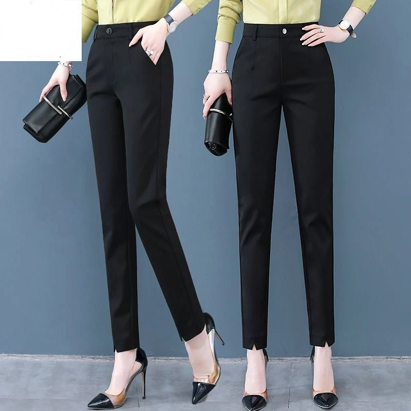 

Женские шикарные офисные прямые брюки, винтажные высокие брюки в Корейском стиле, весна-лето 2023, женские брюки до щиколотки E170