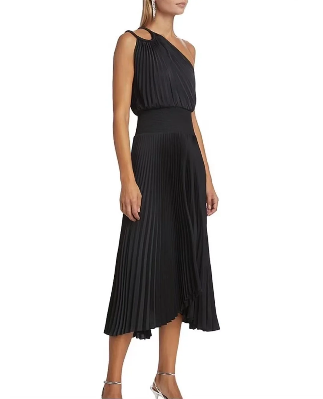 Платье женское Плиссированное на одно плечо без рукавов с высокой талией