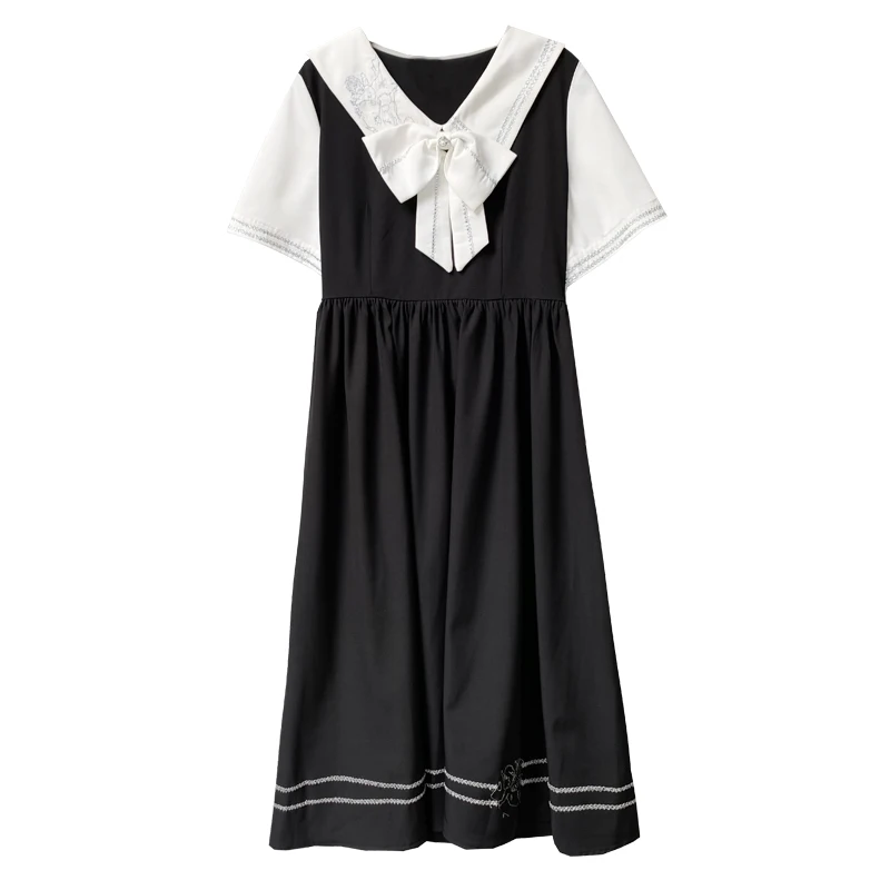 

Женское платье с вышивкой, темно-синее платье с воротником в стиле колледжа, уникальная юбка-униформа, 2022