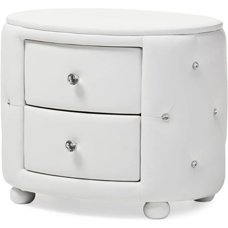 

Baxton Studio Davina Hollywood Glamour Style Oval 2-Drawer Faux Leather Upholstered Nightstand, Medium, White