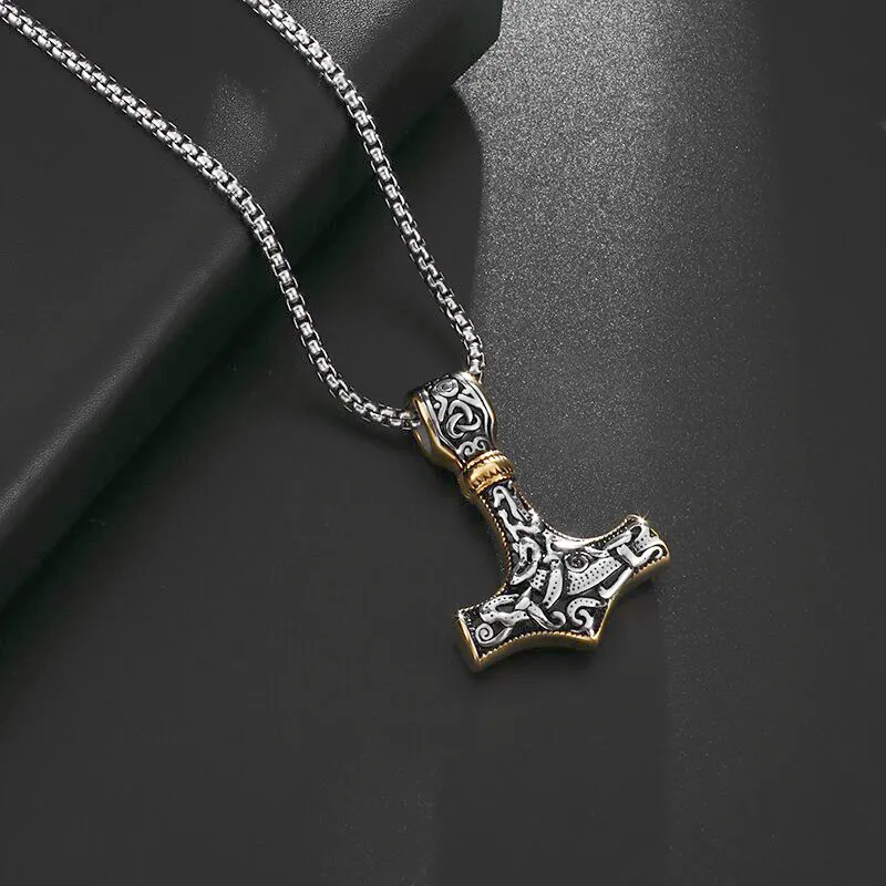 Фото Винтажный скандинавский Викинг Celtic Thor ожерельлье молоток мужской амулет серебряный цвет кулон викингов ювелирные изделия панк ожерелье №5