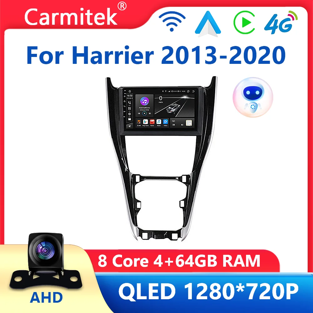 

Автомобильный радиоприемник Carplay, 64 ГБ, 2 Din, Android, для Toyota Harrier XU60 2013-2020, мультимедийный плеер с GPS, Авторадио, Wi-Fi, 4G