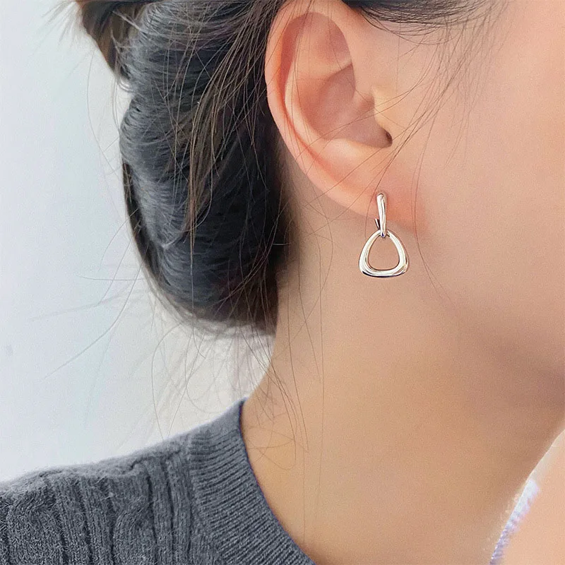 

Prevent Allergy 925 Silver Hoop Earrings for Women Vintage Punk Hip Hop Geometric Circle Party Jewelry Accessories Wholesale