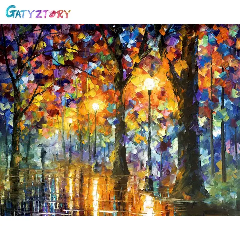 

GATYZTORY DIY Paint By Numbers Street Tree Coloring By Number Scenery Kits Drawing On Canvas zero based Art Gift Home Decor