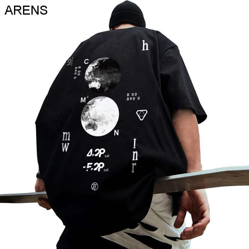 

ARENS Men's Crew Neck Summer New Graphic Print TShirt Fashion Quality Cotton Letter moon T-Shirt Plus Size Casual Tops Z37