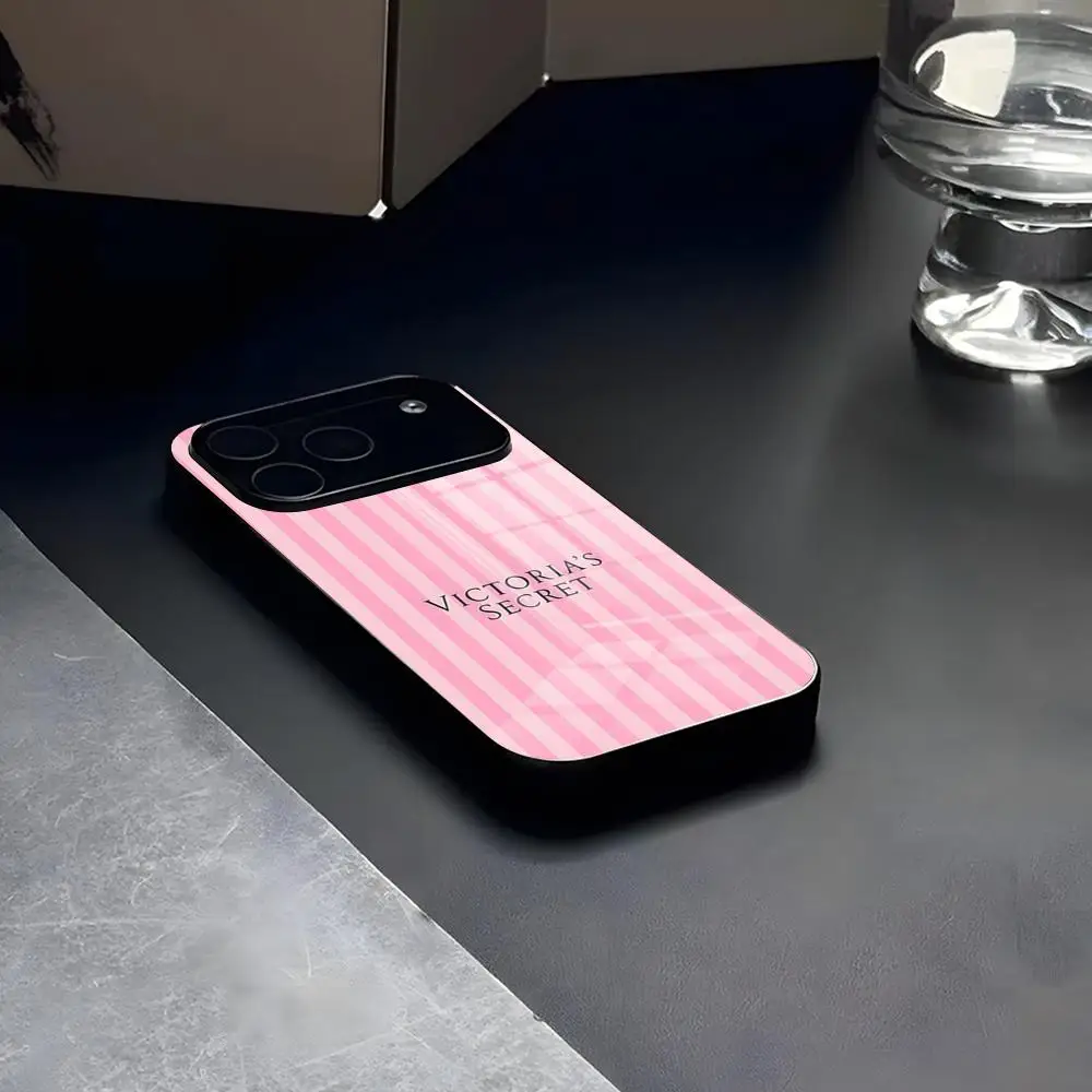 Фото Роскошный чехол V-Victorias S-Secret VS Pinks для iPhone 17 16 16e 15 14 13 12 Mini 11 Air Pro XS Max XR X Plus со стеклянной рамкой №1