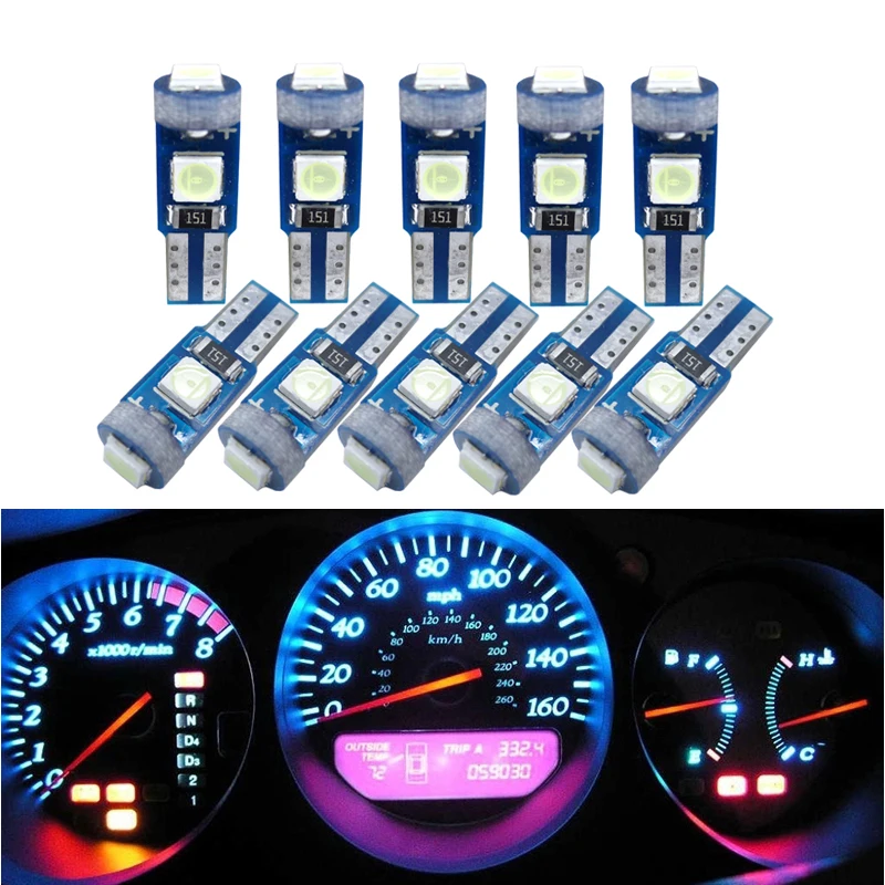 

10pcs T5 W3w W1.2w 74 286 Super Bright 3030 Led Wedge Dashboard Gauge Lamps Car Warning Indicator Instrument Cluster Lights Bulb