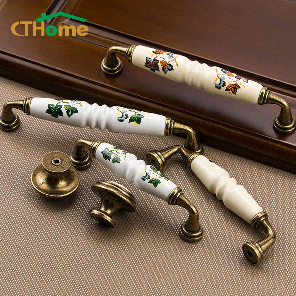 

Zinc Alloy Ceramic Handle Wardrobe Kitchen Cabinet Pulls Cupboard Desk Drawer Knobs Door Handles Furniture Hardware