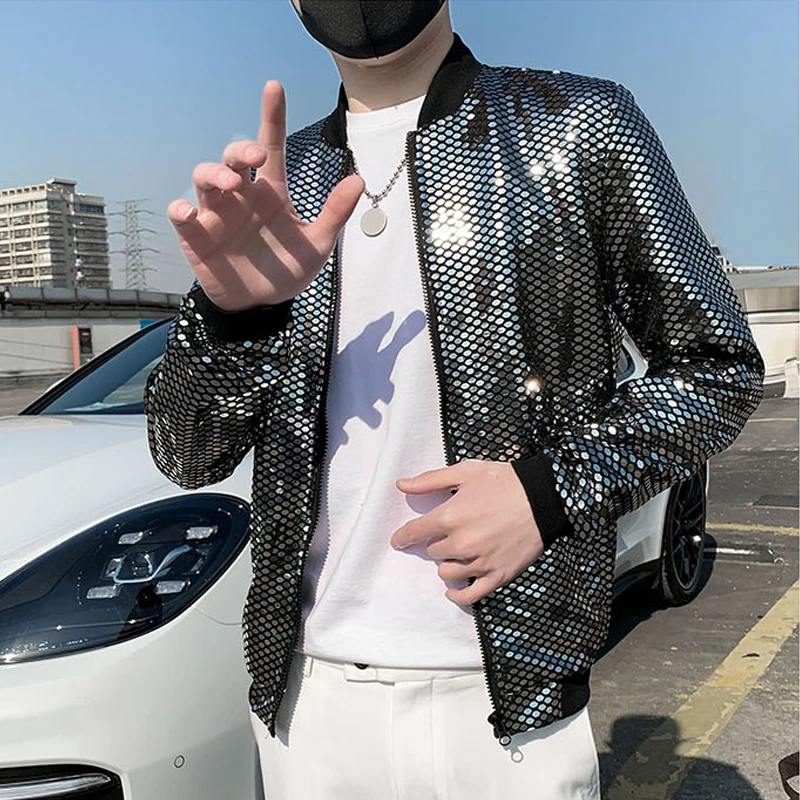 Куртка-бомбер мужская легкая с блестками и воротником-стойкой