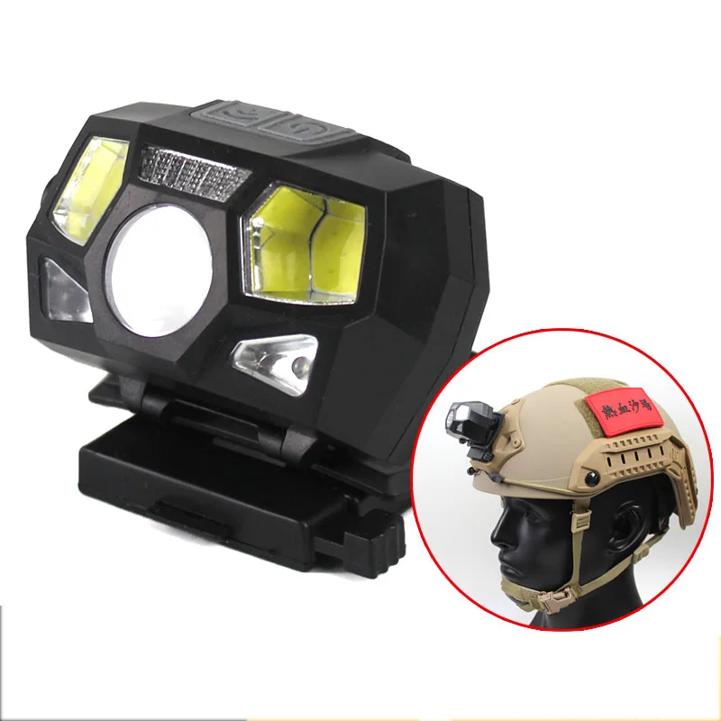 Waterproof Multi-position Adjustable Light Tactical FAST Helmet Headlamp XPE+COB Strong Light