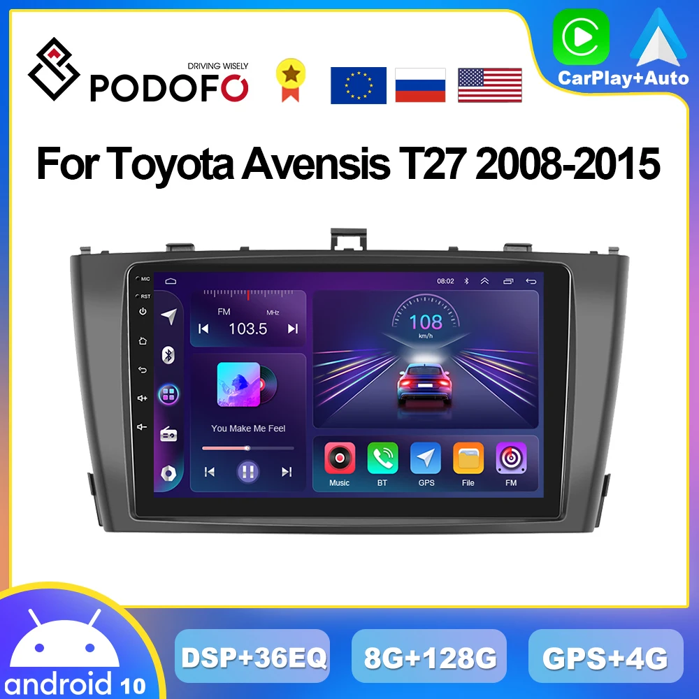 

Автомобильный мультимедийный плеер Podofo, автомагнитола 2DIN для Toyota Avensis T27 128-2015, 8 ГБ + 2008 ГБ, с GPS