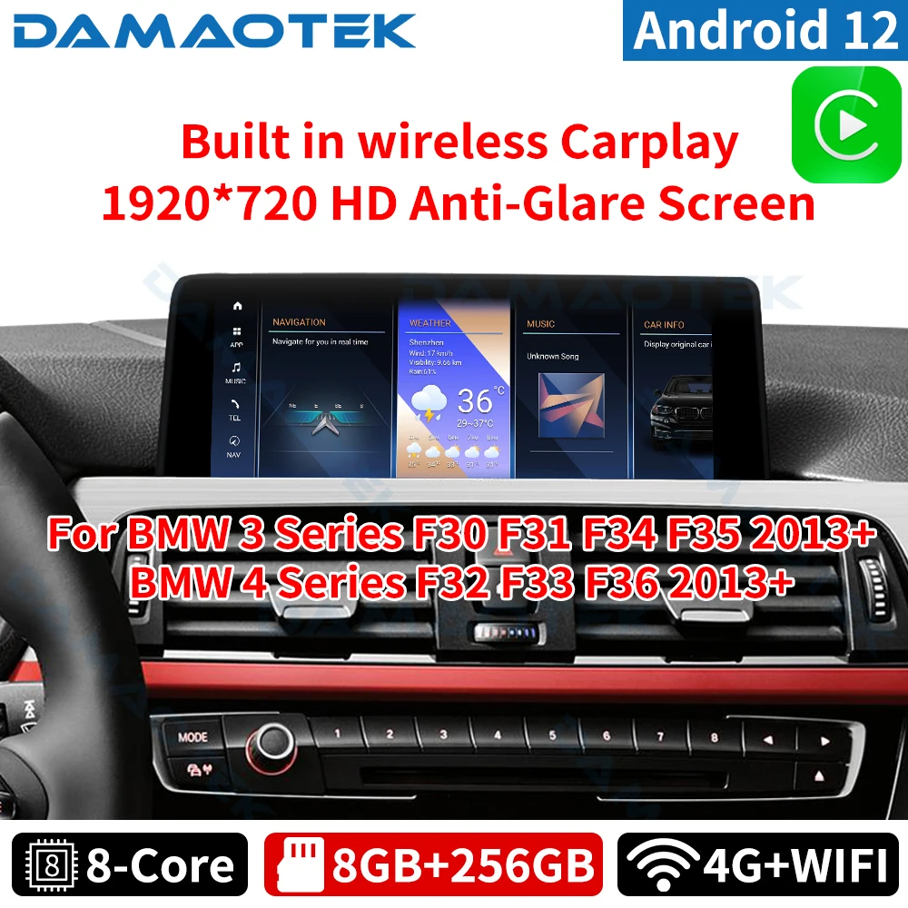 

DamaoTek Android 12.0 10.25 " Car Radio Multimedia Player For BMW 3 Series F30 F31 F33 F34 F36 2013 - 2016 Wireless CarPlay