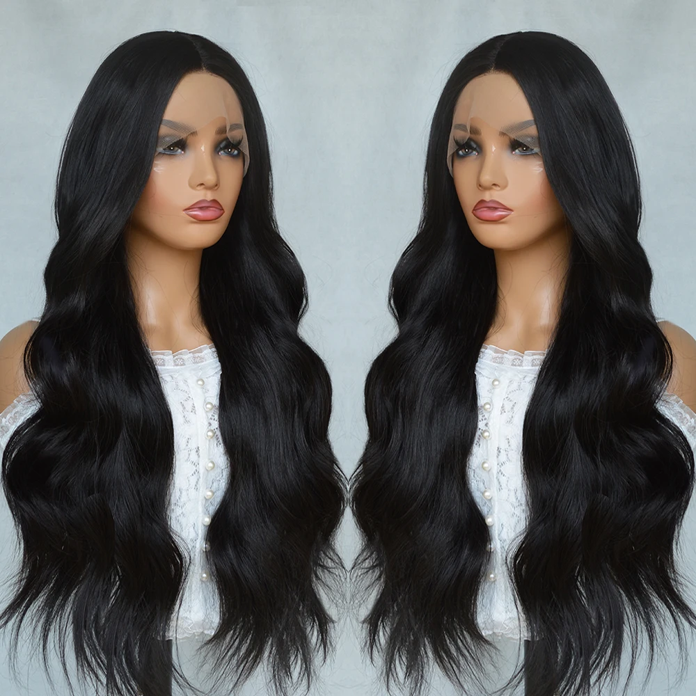 

Black Long Synthetic Lace Front Wig Wave Frontal Wigs Lace Front Wig For Black Waman Cosplay Wigs Heat Resistant