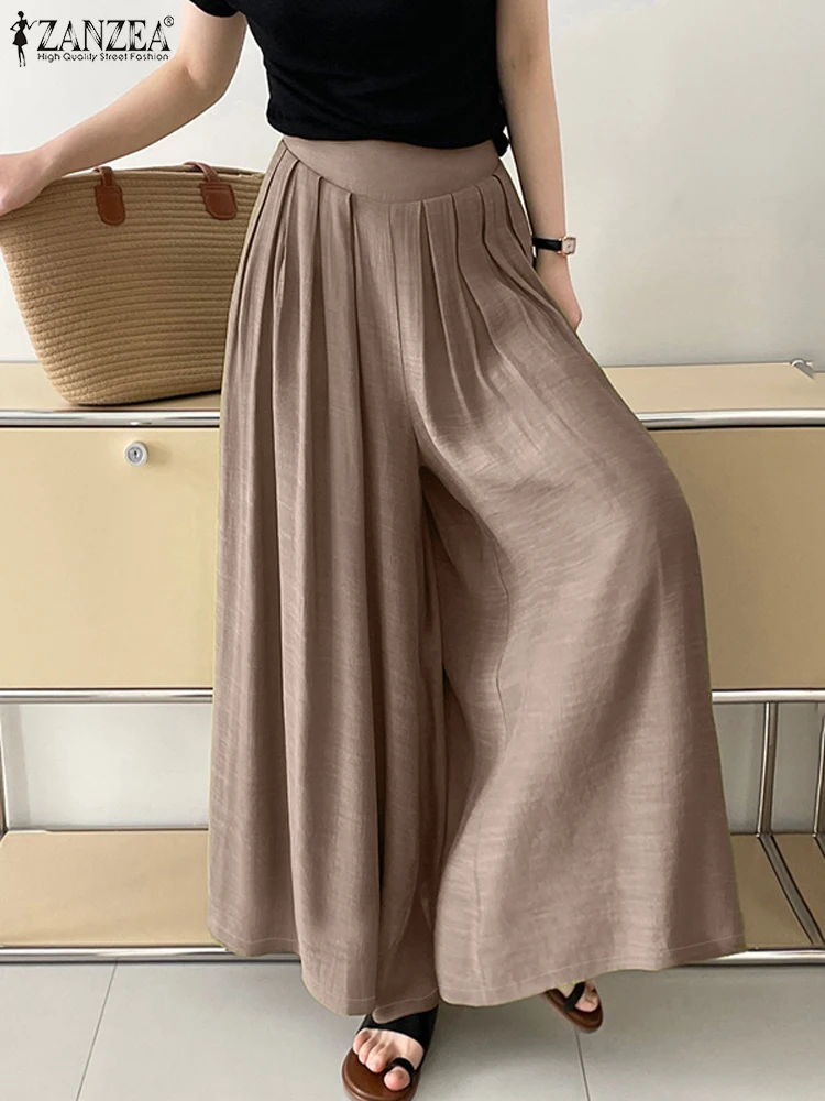 ZANZEA свободные повседневные брюки в корейском стиле плиссированные однотонные
