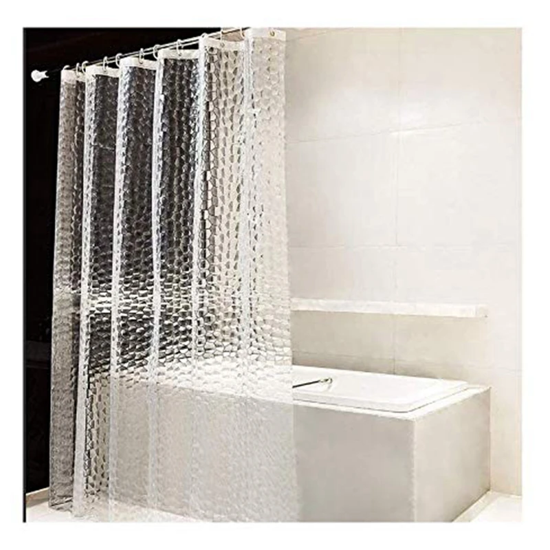 

HOT Clear EVA Shower Curtain Liner Waterproof Transparent 3D Water Square Bathroom Curtain In 71Inch X 79Inch, 12 Hooks