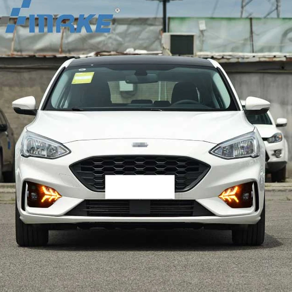 For Ford Focus ST 2018 2019 Fog Light Replacement Daytime Running Lights DRL Amber Turn Signal Lamps LED Daylight with Bezel